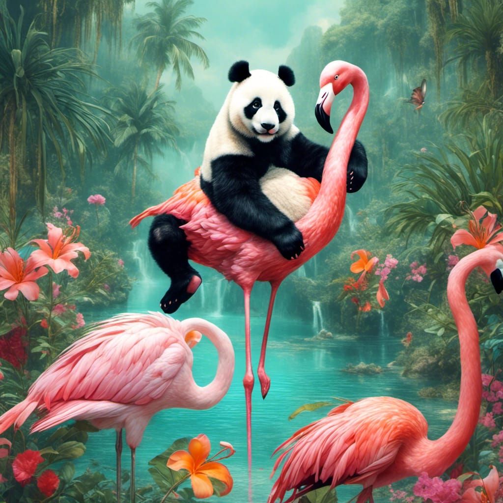 panda and flamingo