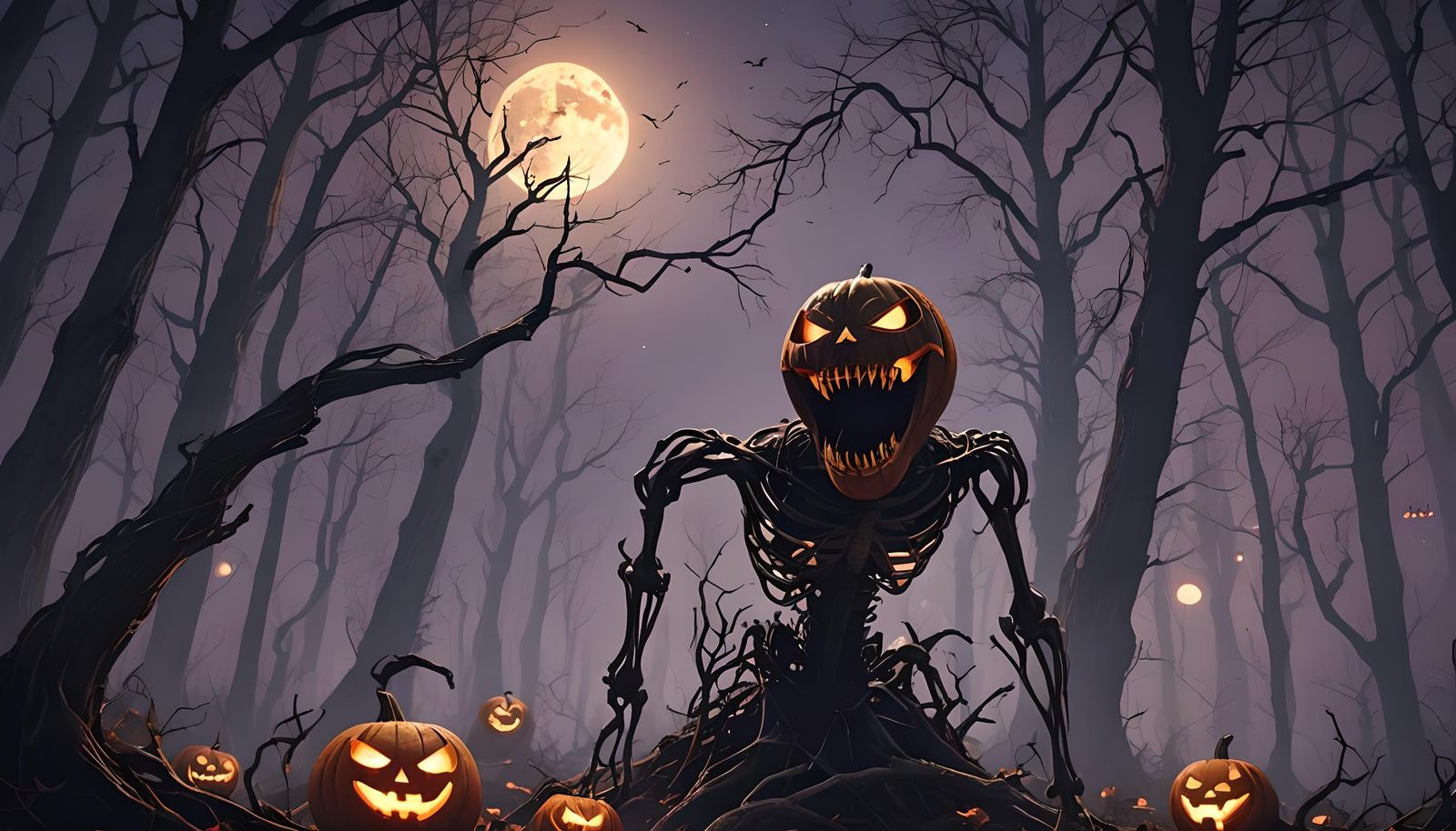 Spooky Halloween Pumpkin in Moonlit Forest