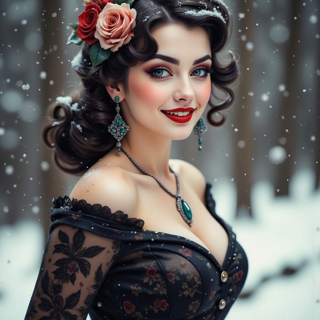 Glamorous Pinup Goddess in Winter Wonderland