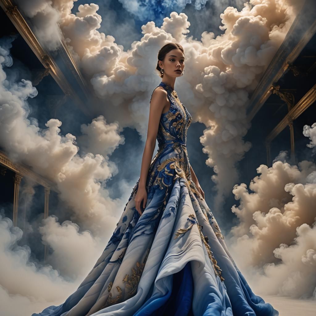 Surreal Model on Catwalk with Sapphires