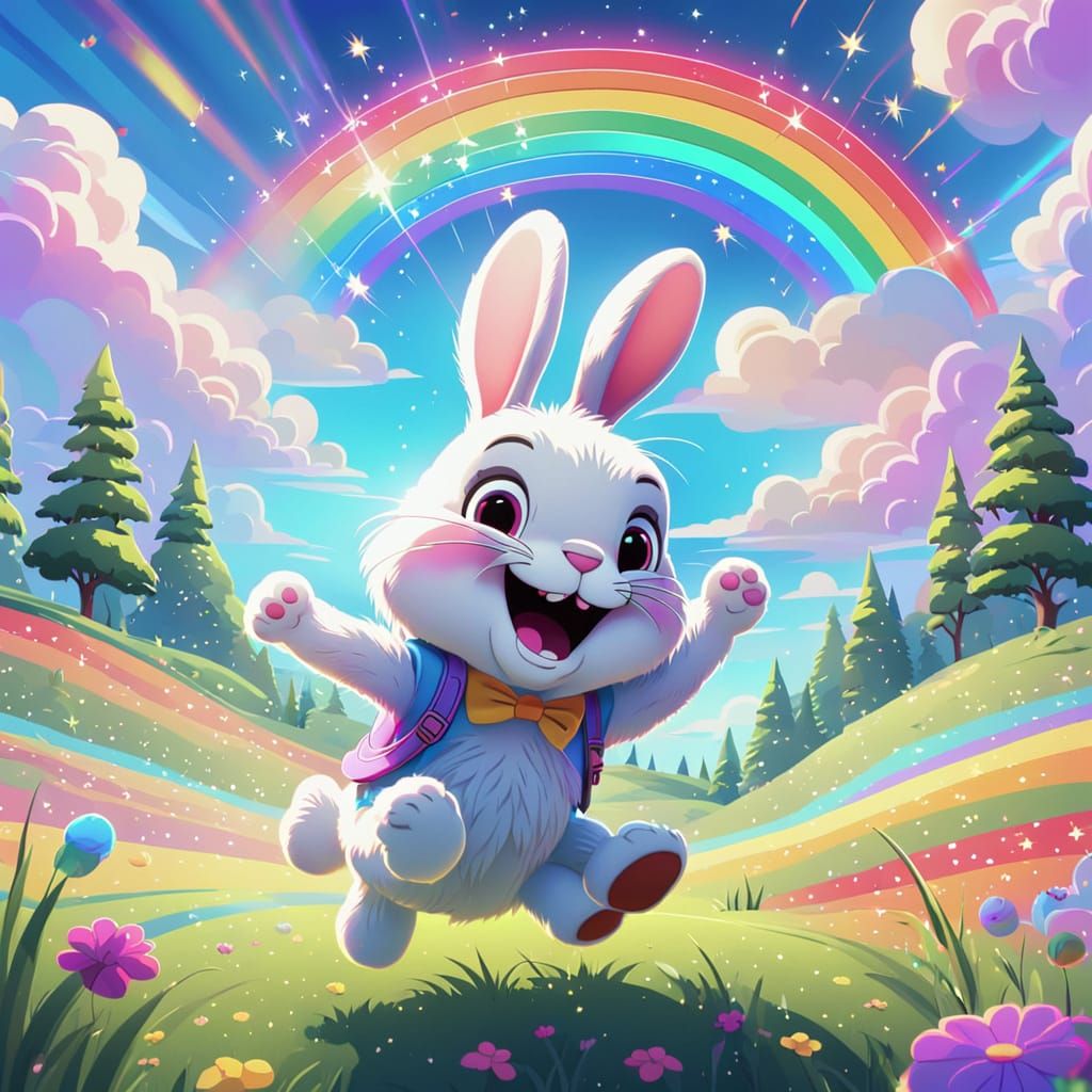 Cartoon Bunny in Rainbow Meadow: Kidcore Animation