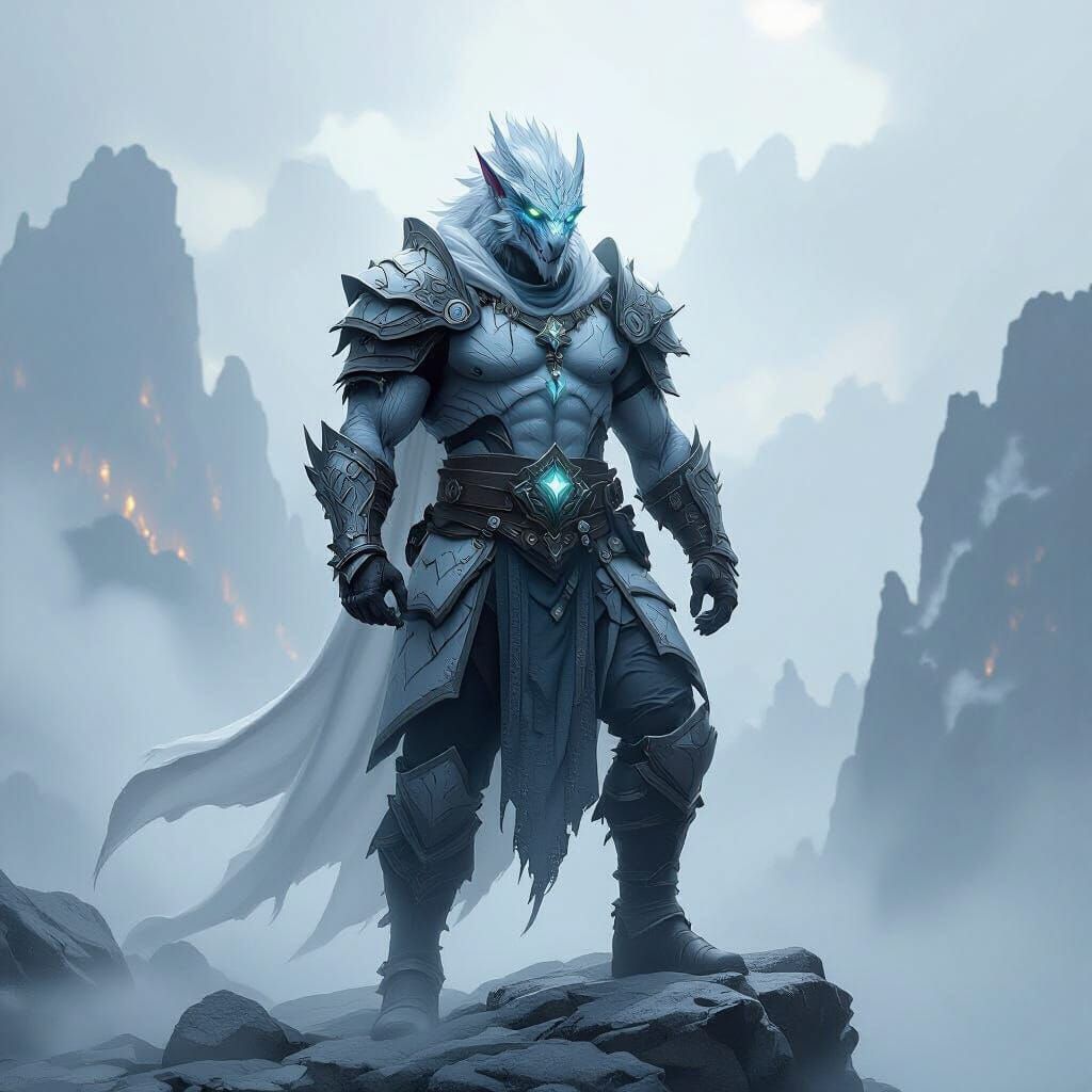 White Dragonborn Barbarian Warrior in Ethereal Fantasy Art