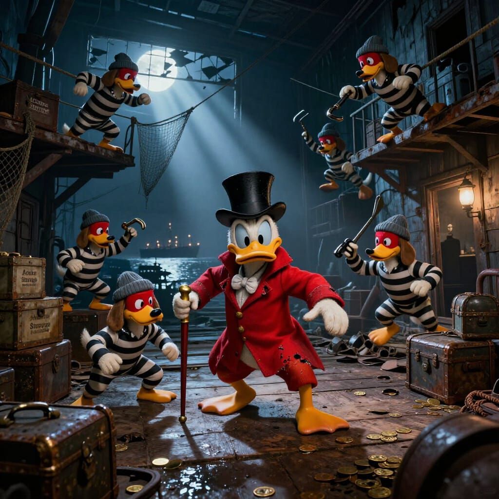 DuckTales Ambush Scene in Dramatic Adventure Thriller Style