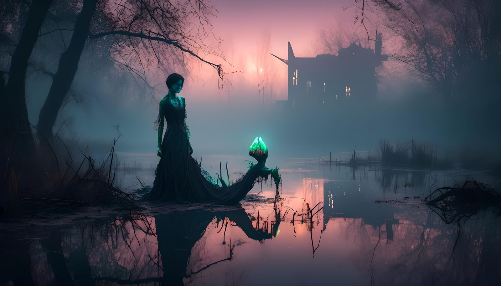 Neon Gothic Creature Emerges from Swamp