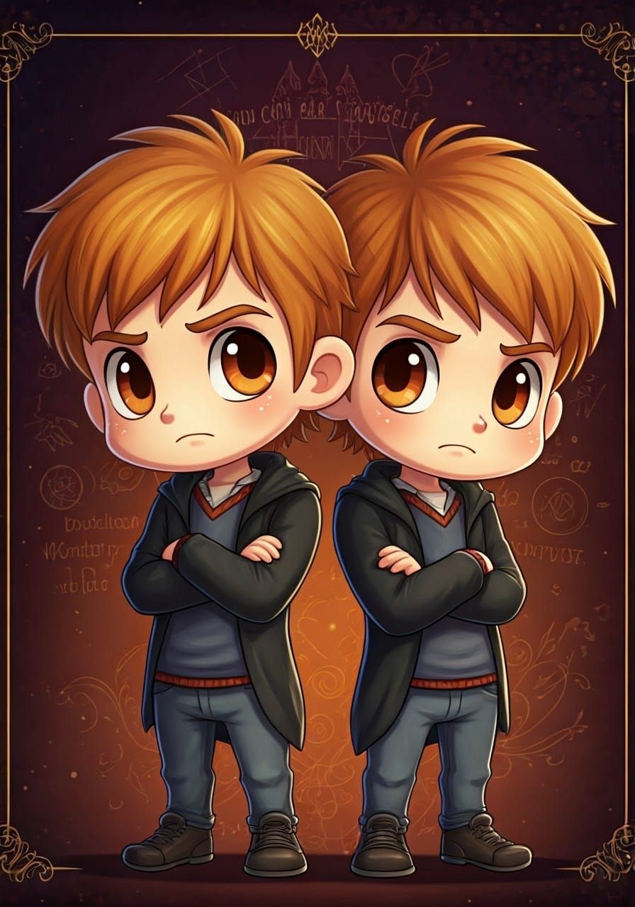 Chibi Weasley Twins Disapproval in Animated Style