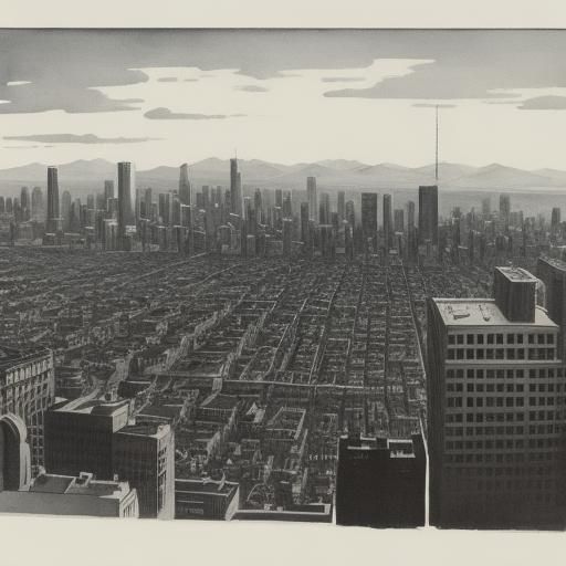 Vintage ink wash  illustration of a city skyline