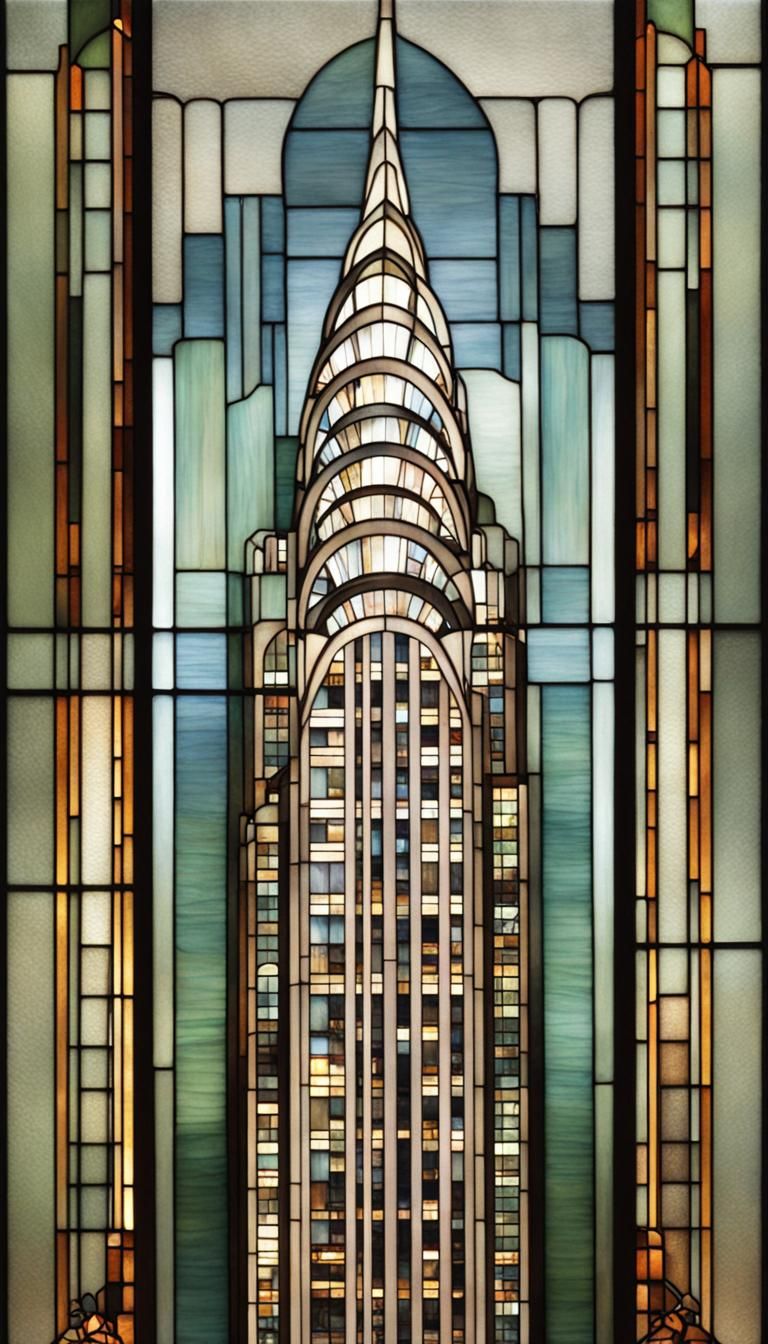 Art deco stain glass of the Chrysler building