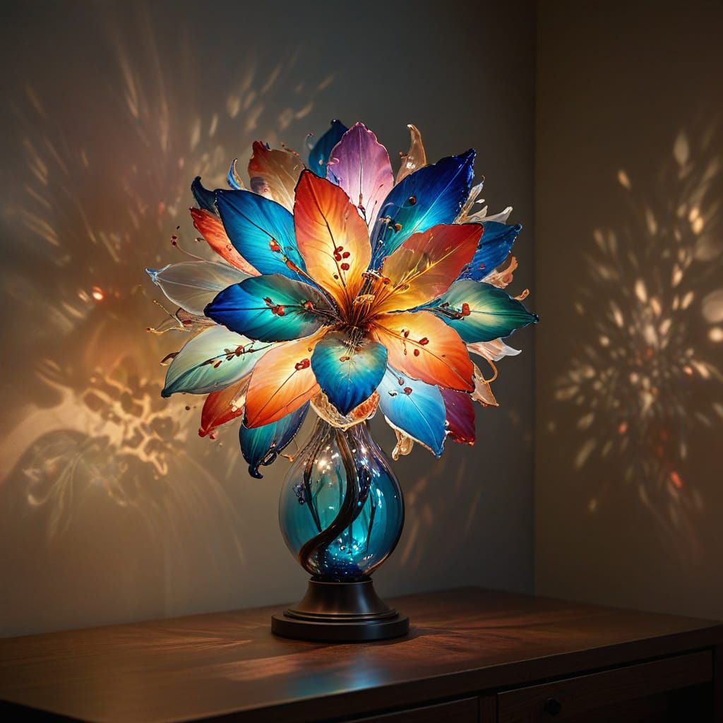 Surreal Iridescence: Glass and Flower Fusion in Low-Key Abst...