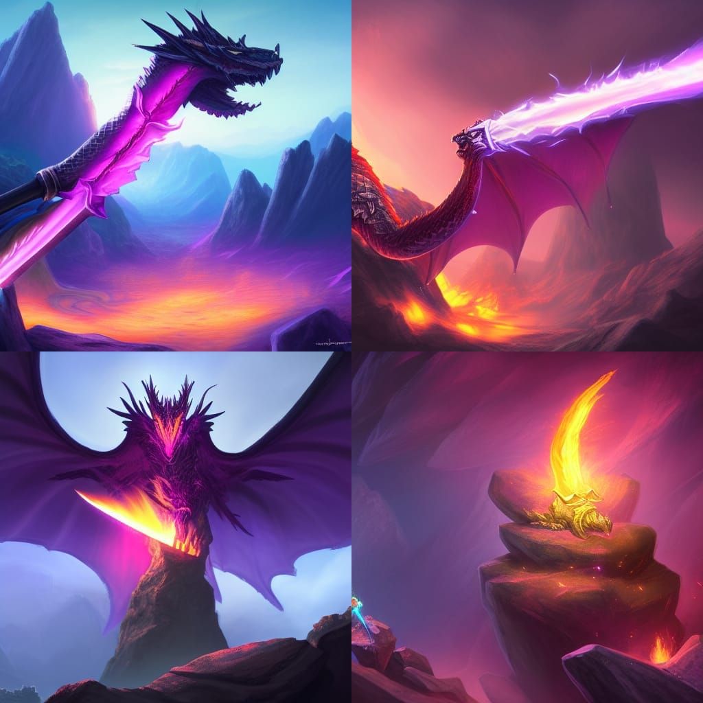Dragon Guarding Sword with Purple Flame Aura