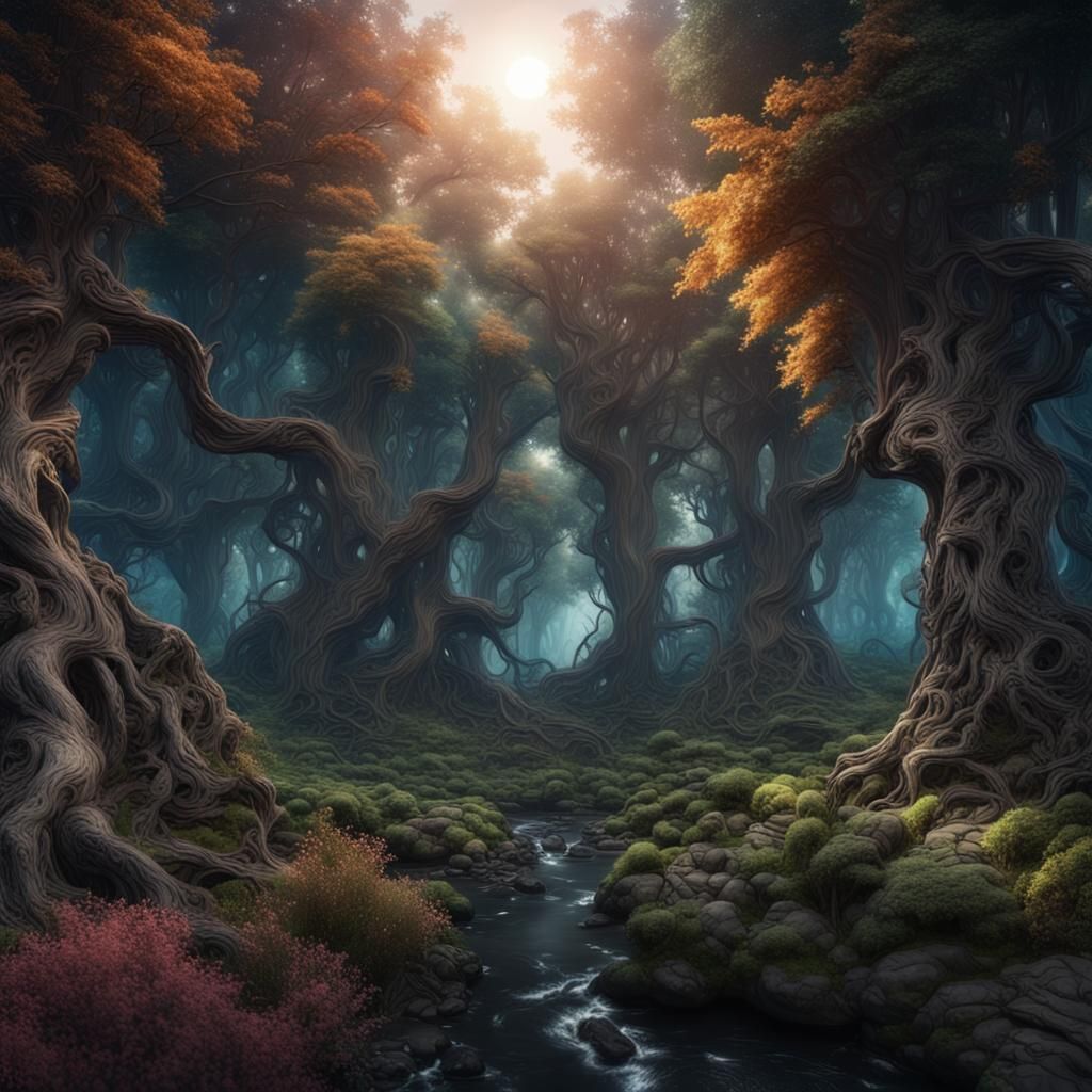 Magical Forest Under Black Sun: Fantasy Concept Art