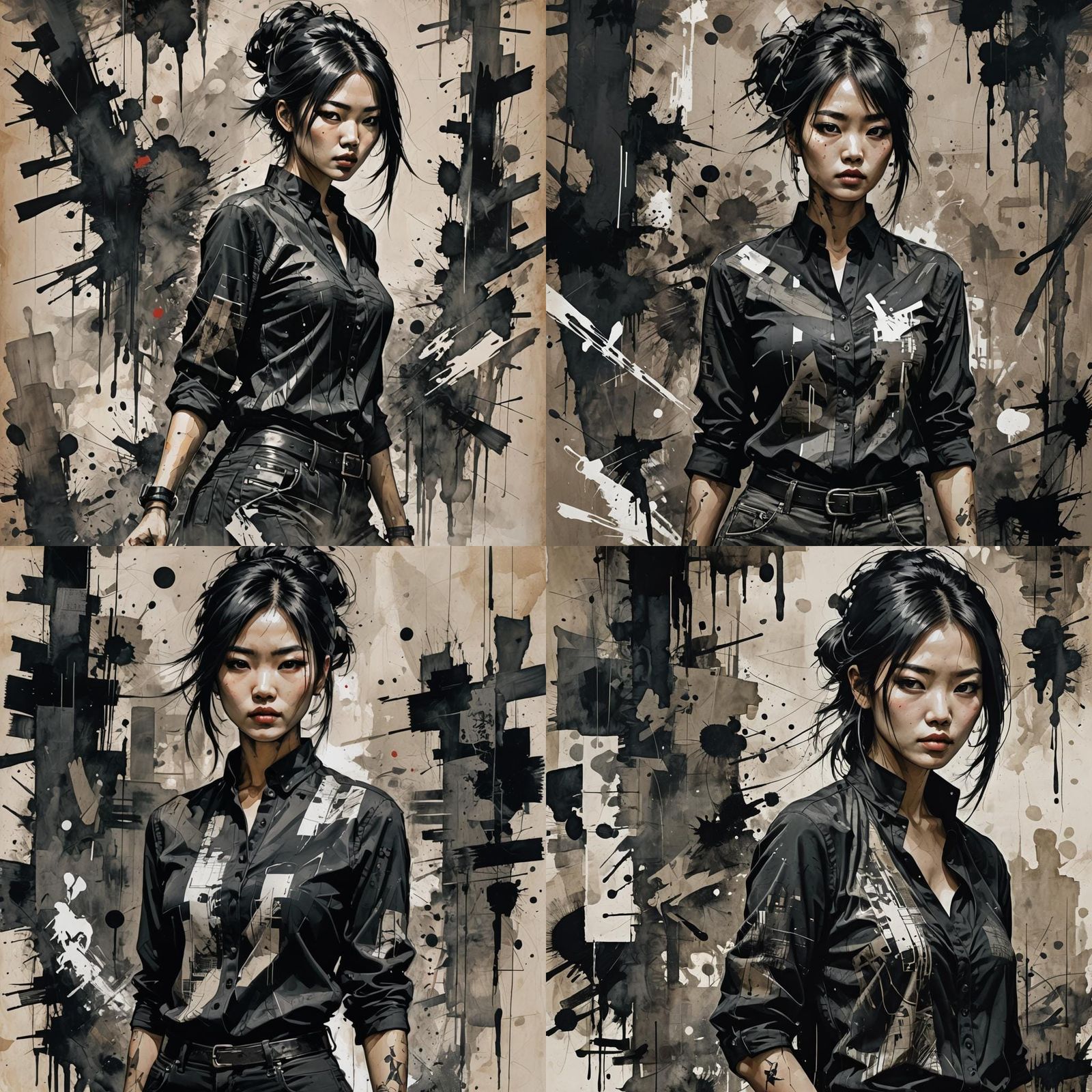 Asian Girl in Urbanpunk Neo-Expressionist Style