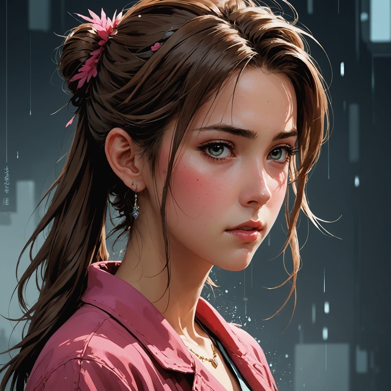 Anime Style Portrait of a Fierce Woman in a Quarter Turn Pro...