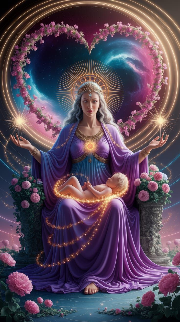 Divine Mother on Cosmic Throne in Digital Art