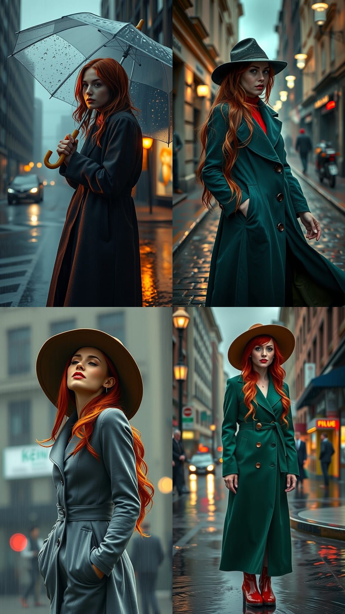 Beautiful Redhead Standing in the Rain Portrait