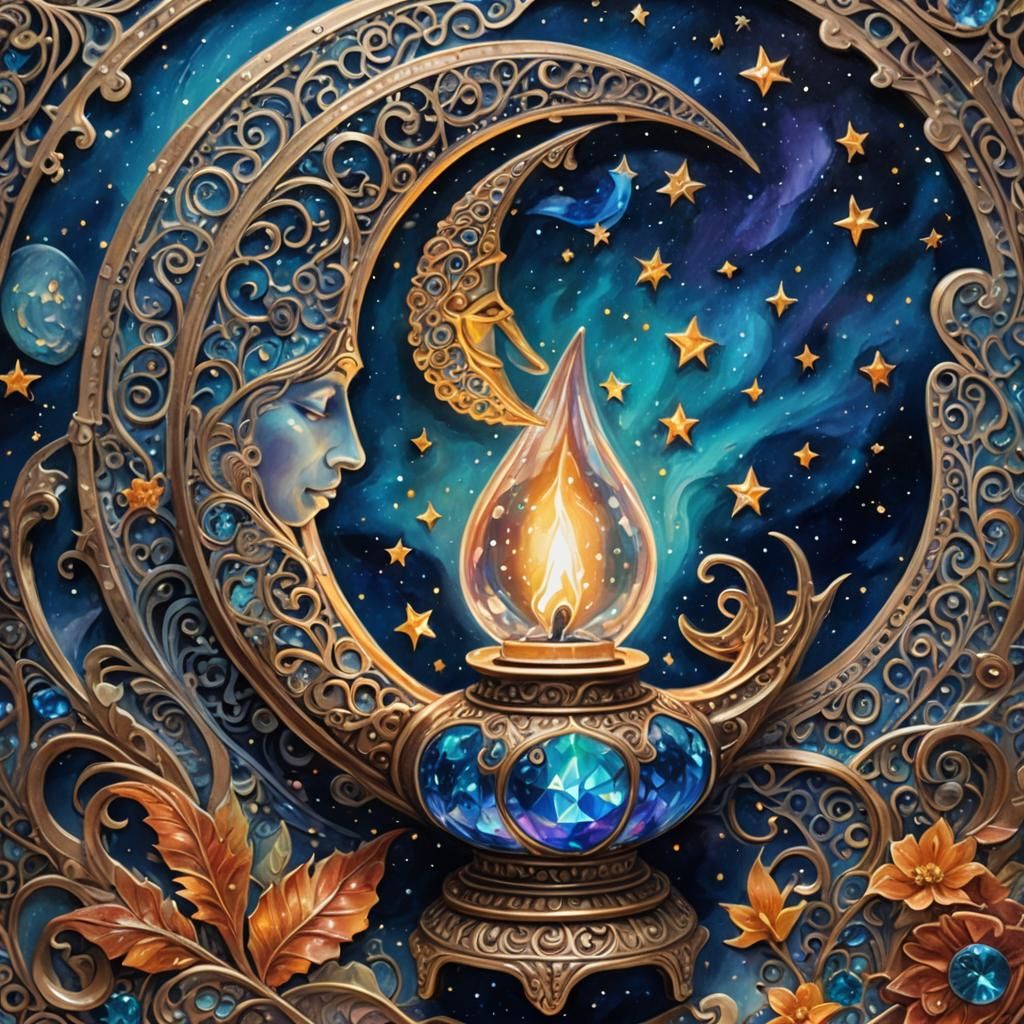 Astral Oil Lamp in Mixed Media Illustration