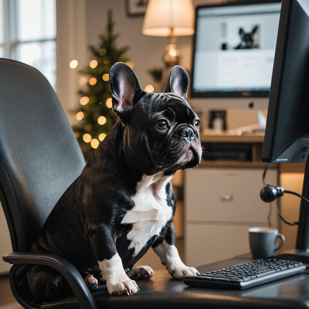 French Bulldog at Computer in Professional Photo