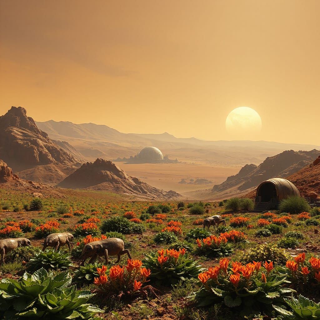 Terraformed Mars Valley With Alien Flora and Life