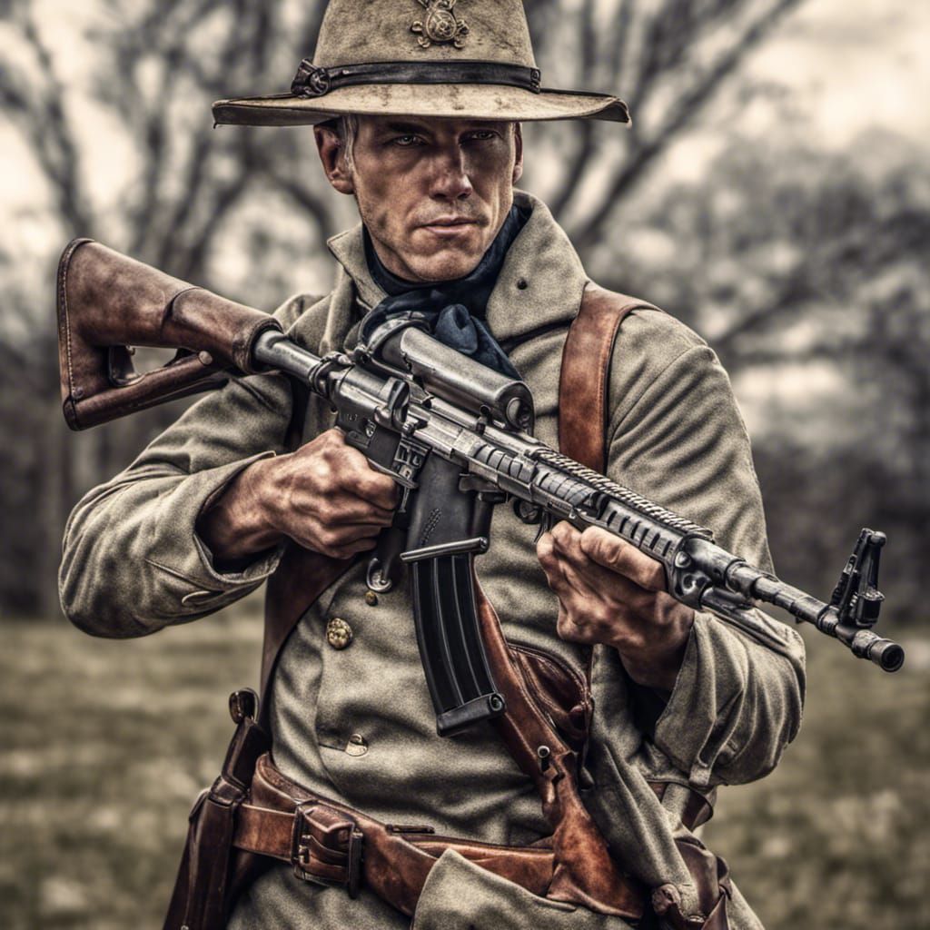 Revolutionary War Soldier with AR-15: Hyperrealistic HDR