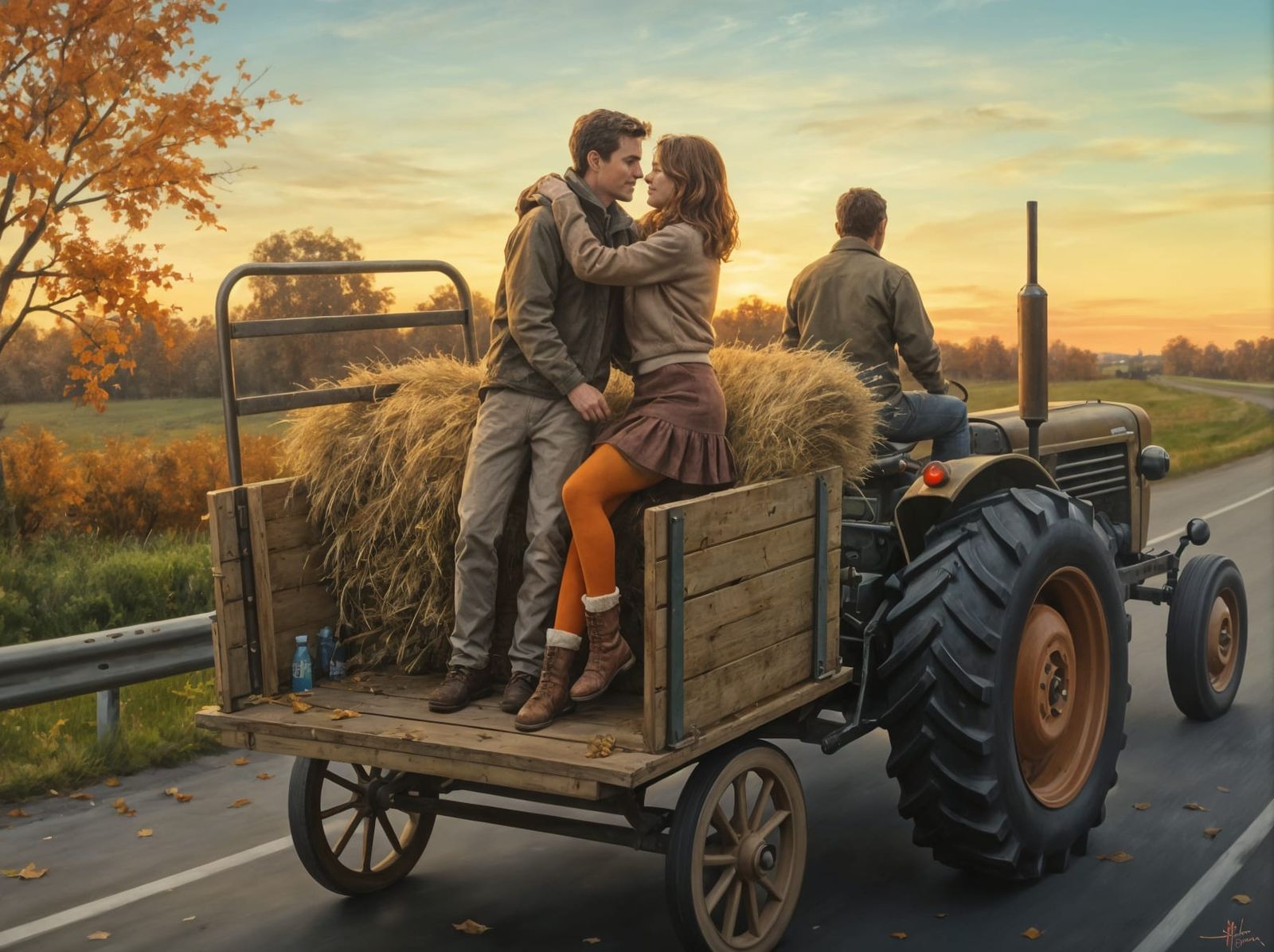 Autumn Hayride: A Loving Couple's Golden Hour Date