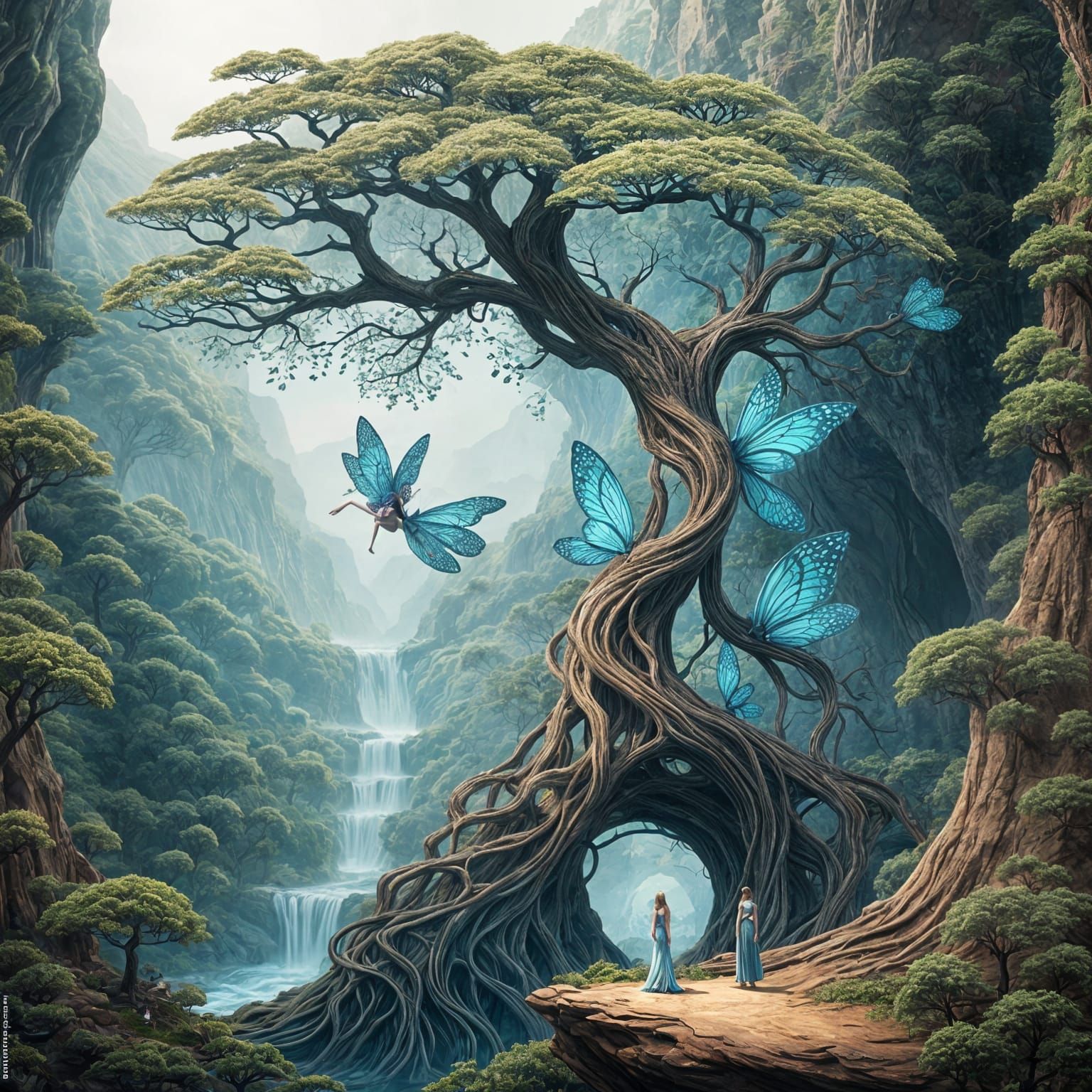 Hyperrealistic Fairy in Abstract Wildlife Canyon
