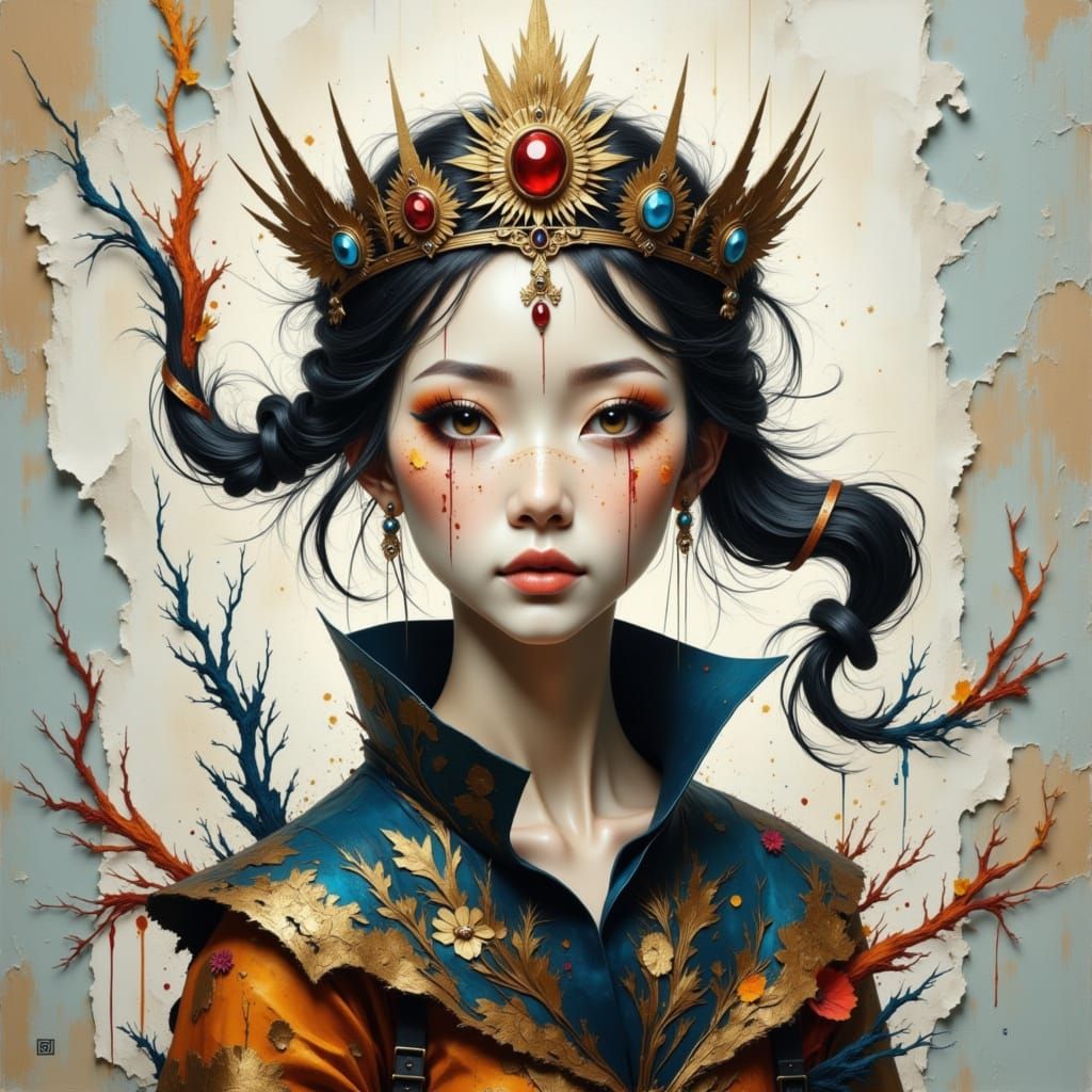 Abstract Queen Portrait in Textured Papercut Style