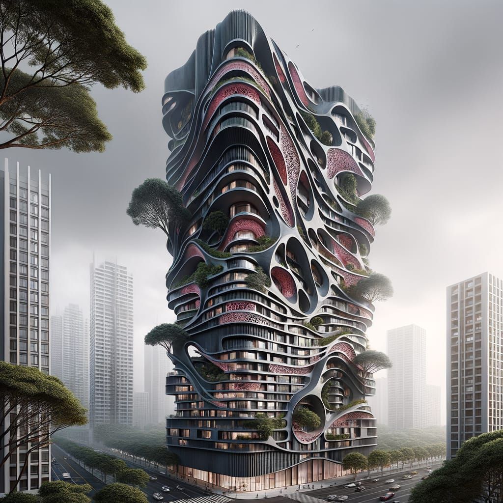 Tall Parametric Building in Moody City Skyline