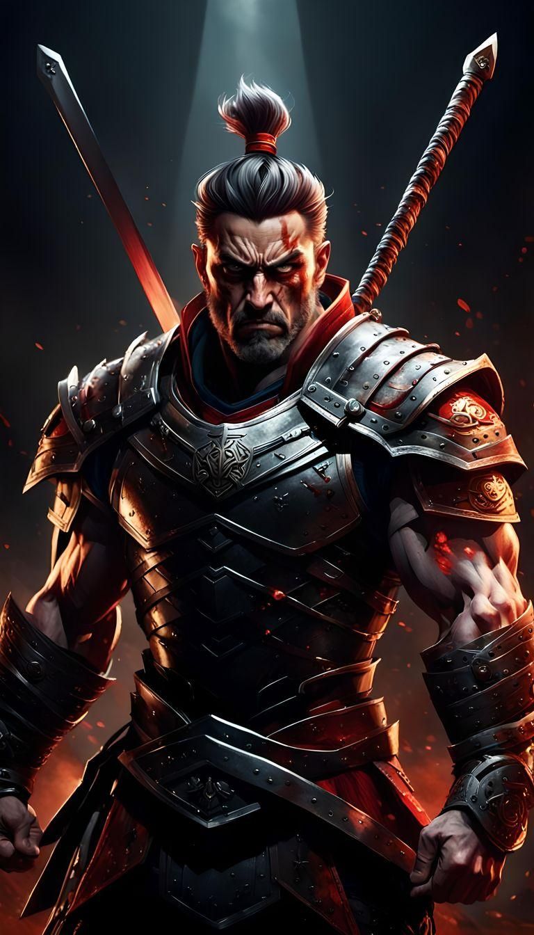 Fierce Swordsman in Gym, Ready for Battle