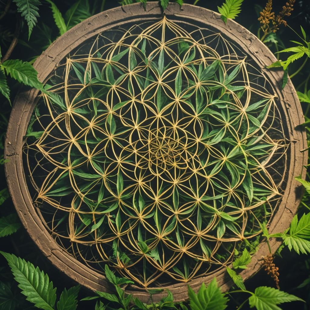 Flower of Life Sacred Geometry with Pot Leaf
