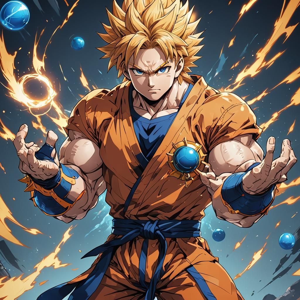 Anime-Style Muscular Man with Energy Ball