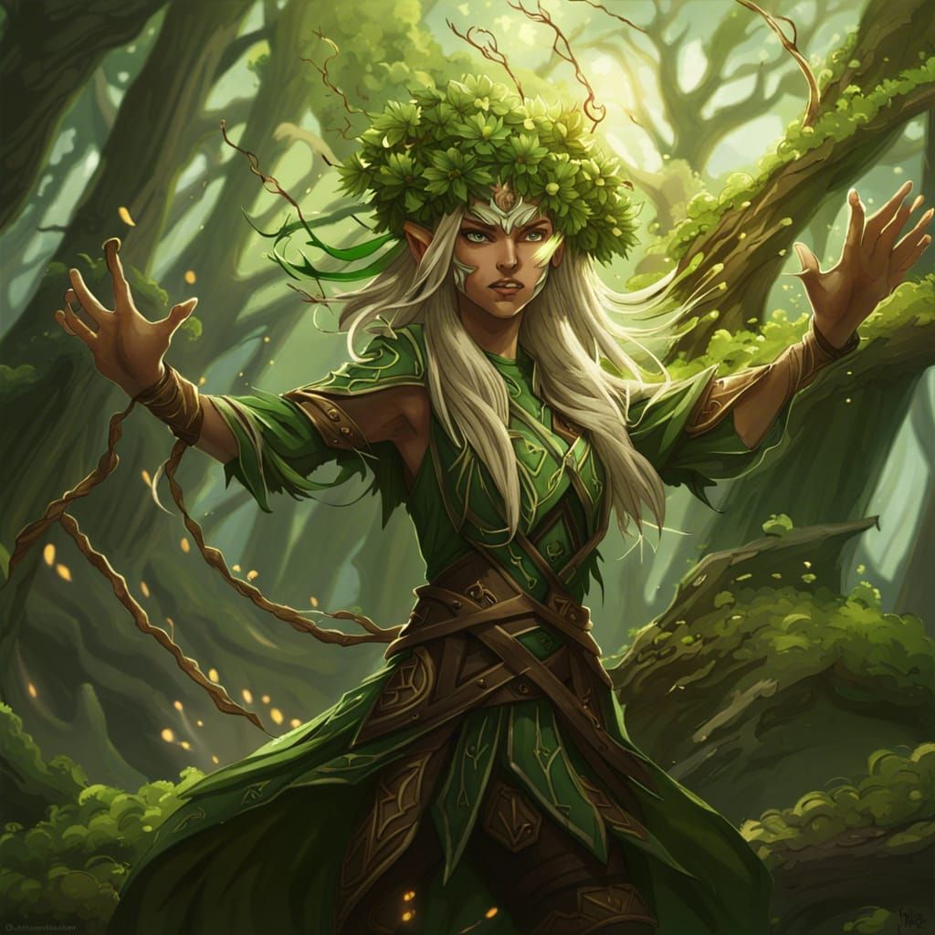 Elf Druid Unleashes Vine Whip Attack