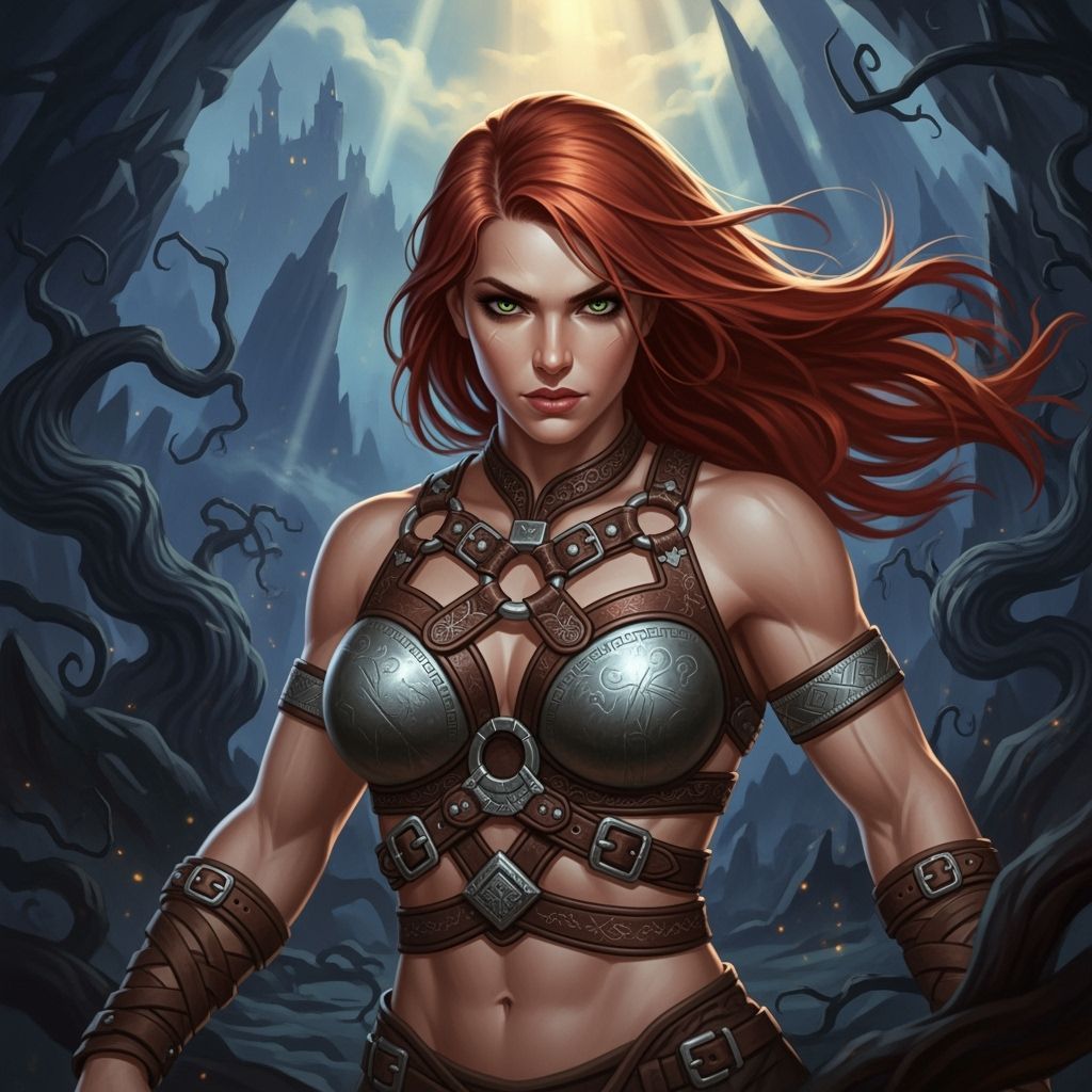 Muscular Redhead Warrior in Dark Fantasy Harness