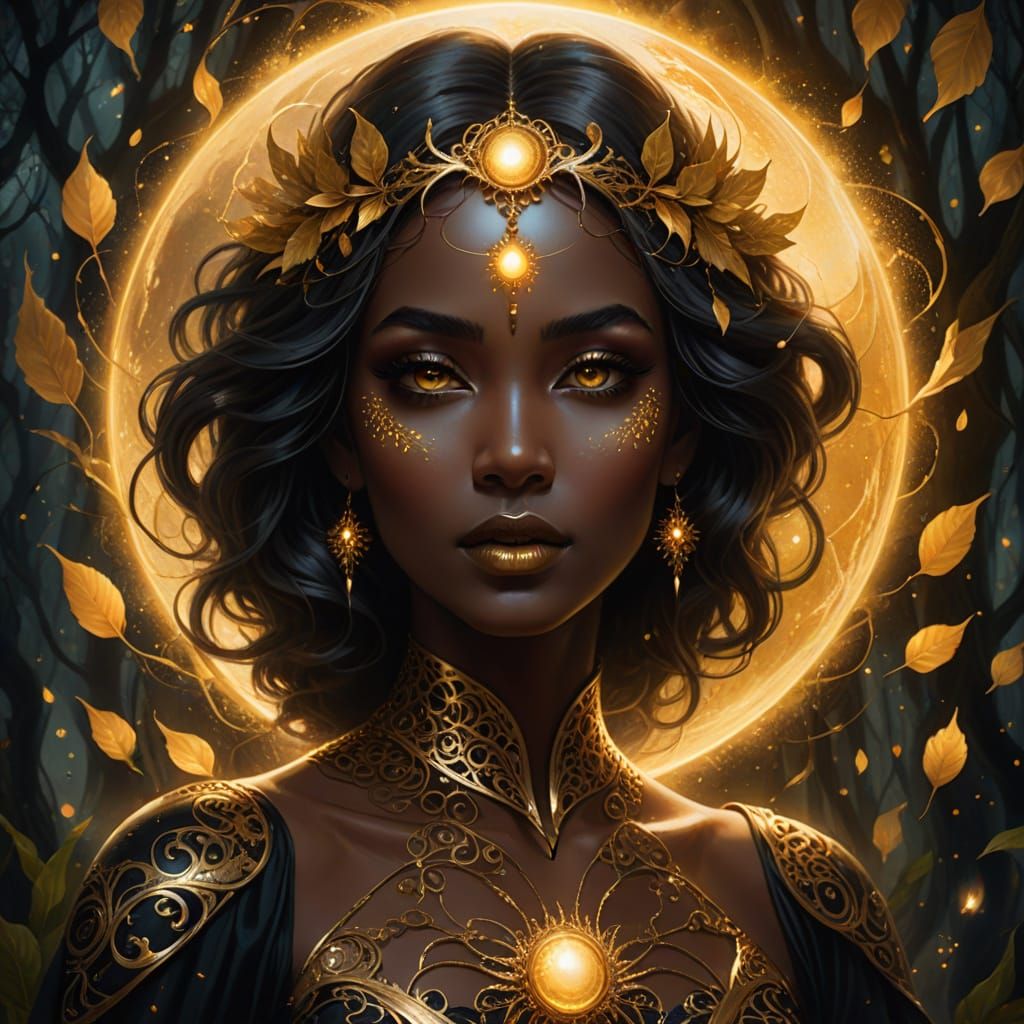 Ethereal Portrait of Woman with Golden Orb