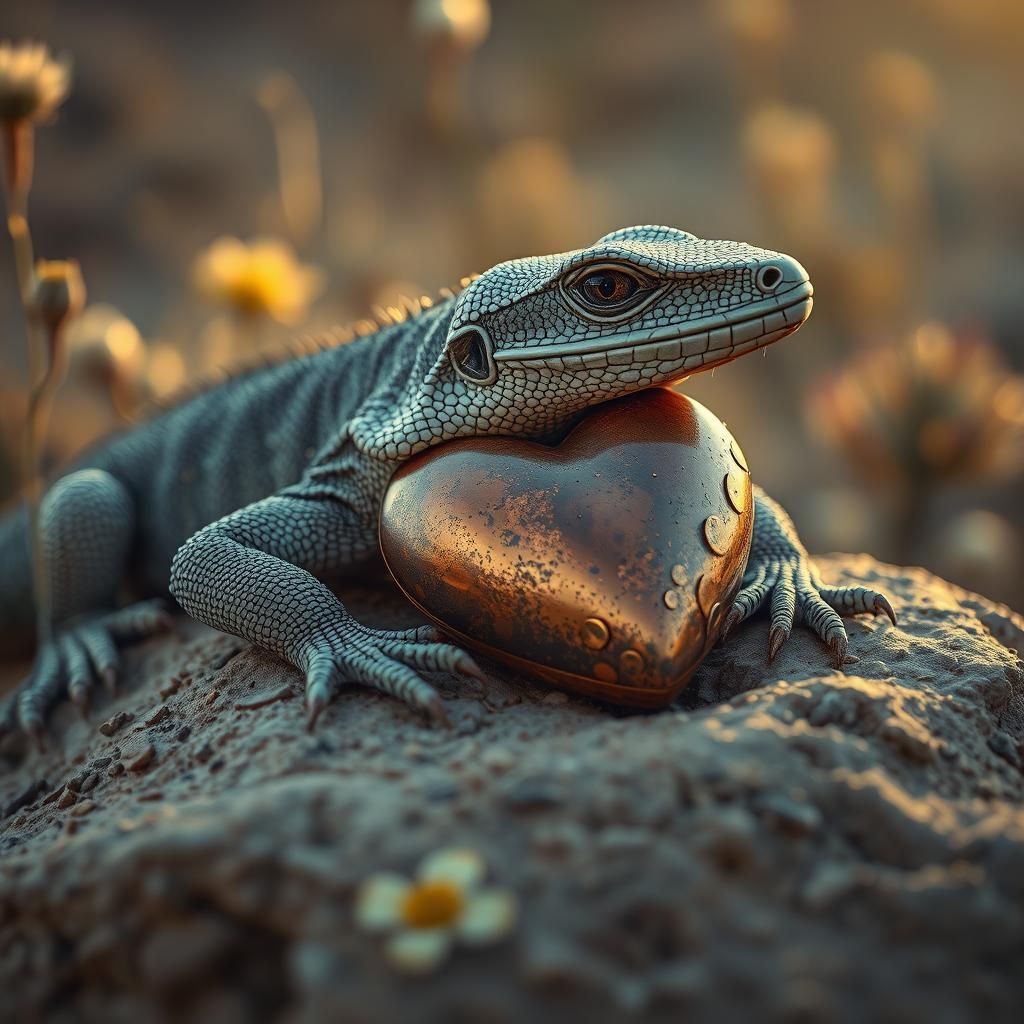 Lizard on Desert Rock with Gold Accents