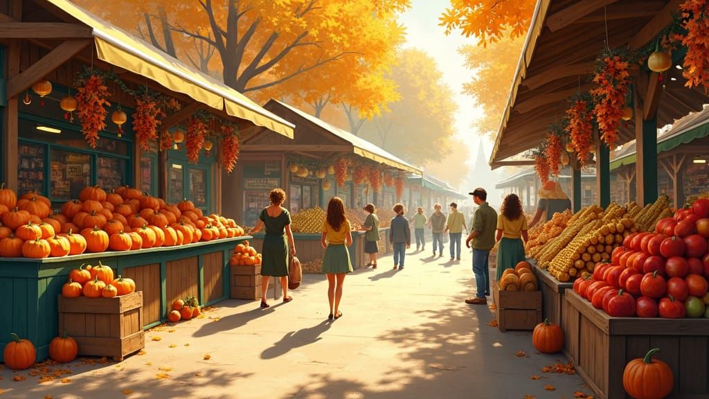 Autumn Market in the Style of John Bauer