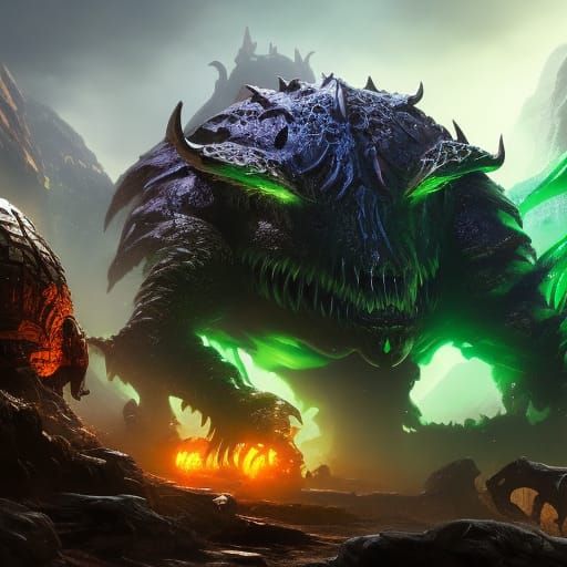 Demonic Ooze Sphere in a Swamp, Digital Art