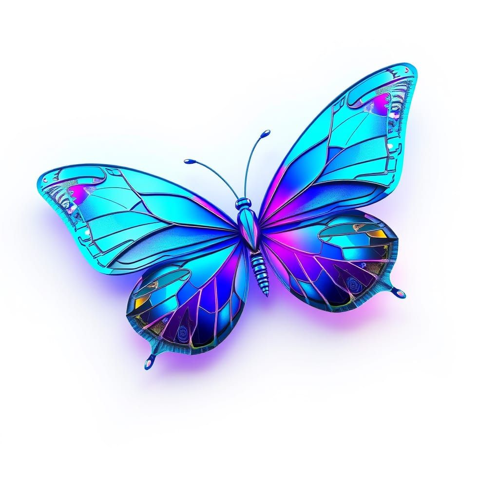 Intricate 3D Butterfly in Vibrant, Electric Blues and Purple...