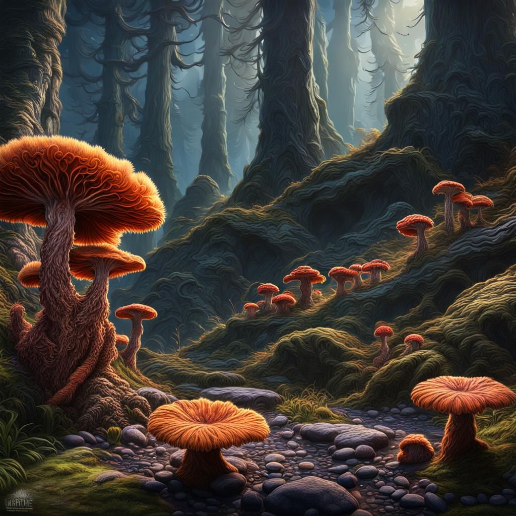 Medicinal Fungi: Detailed Matte Painting in Deep Color