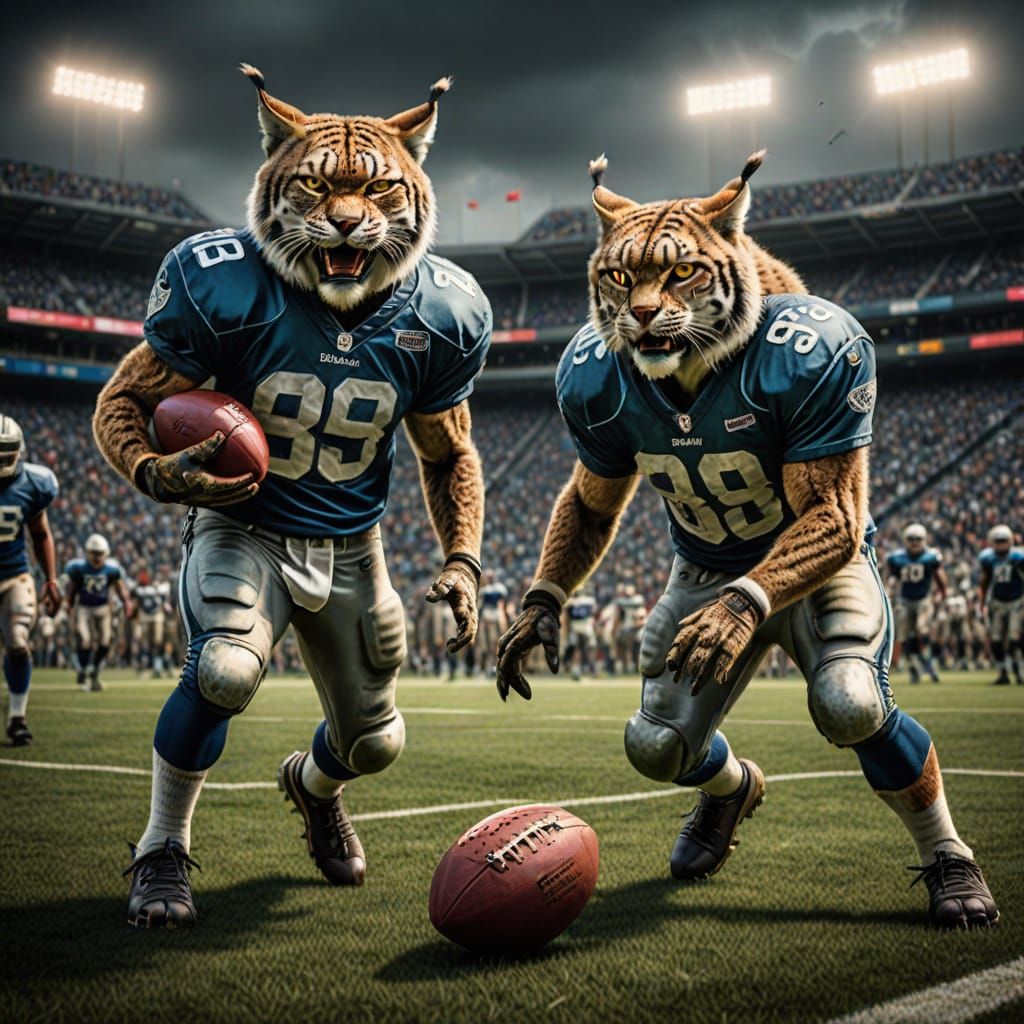 Anthropomorphic Lynxes playing American football