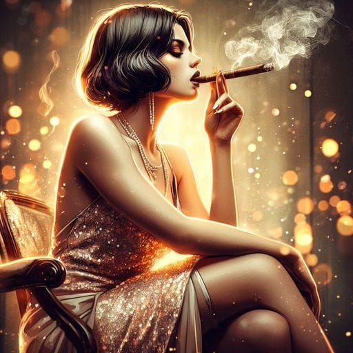 Glamorous 1920s Woman Smoking Cigar, Splash Art