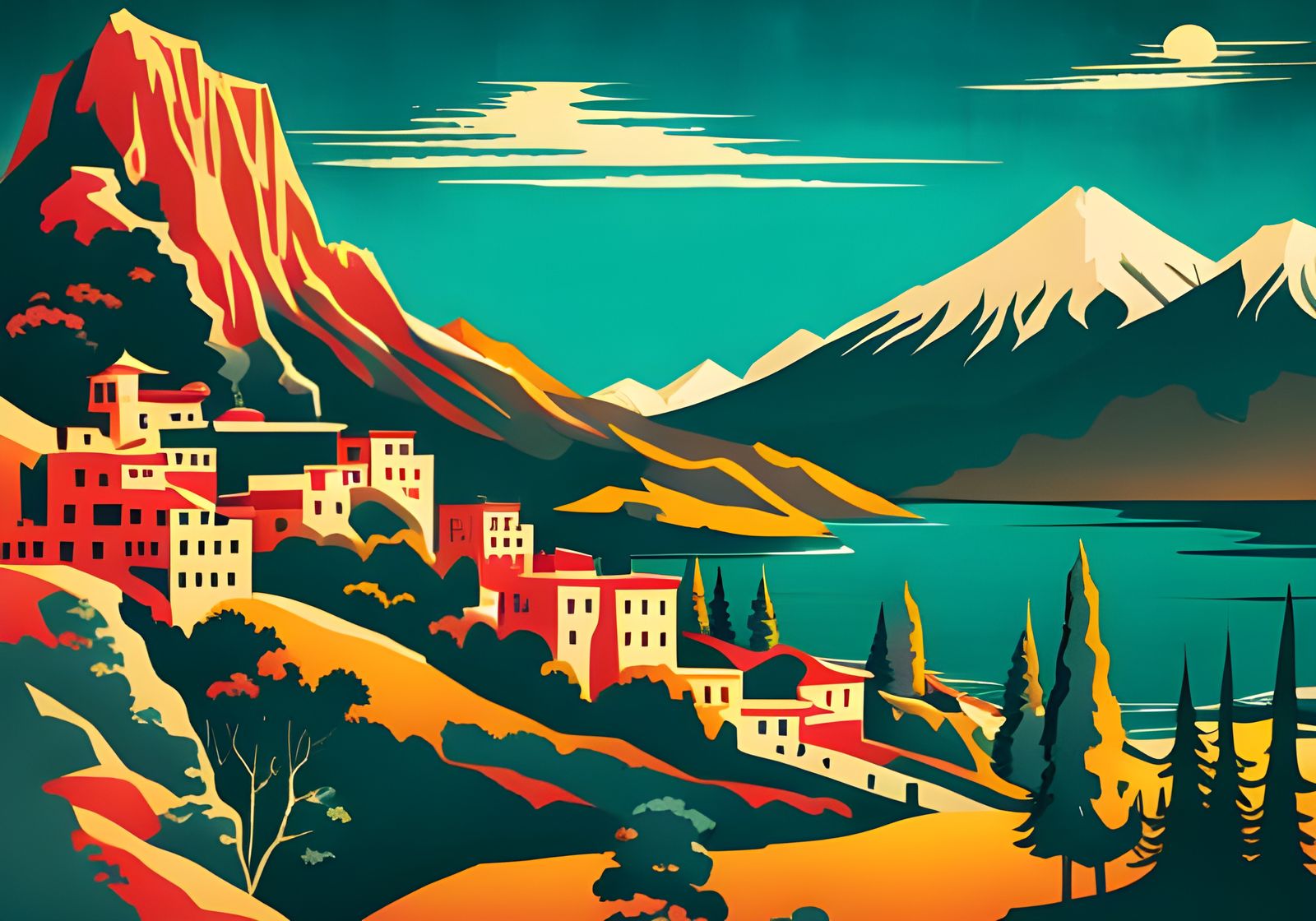 Andean Condor Flies Over Machu Picchu: Ukiyo-e Art