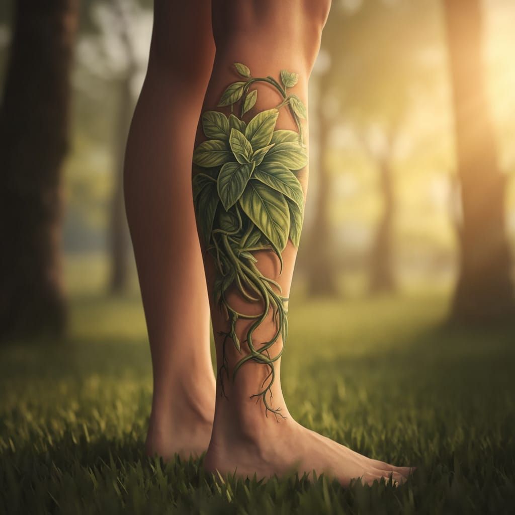 Exquisite Hyper-Detailed Floral Tattoo on Tanned Leg