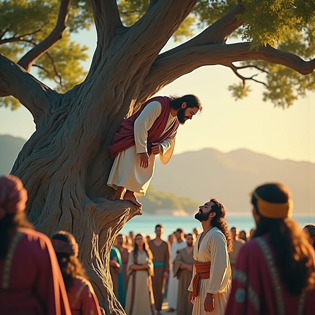 Zacchaeus in Sycamore Tree on Beach, Fantasy Art