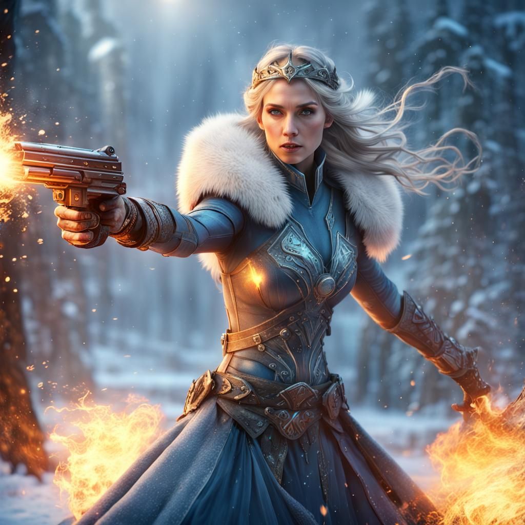 Snow Princess Battles Fire Woman: Fantasy Concept Art