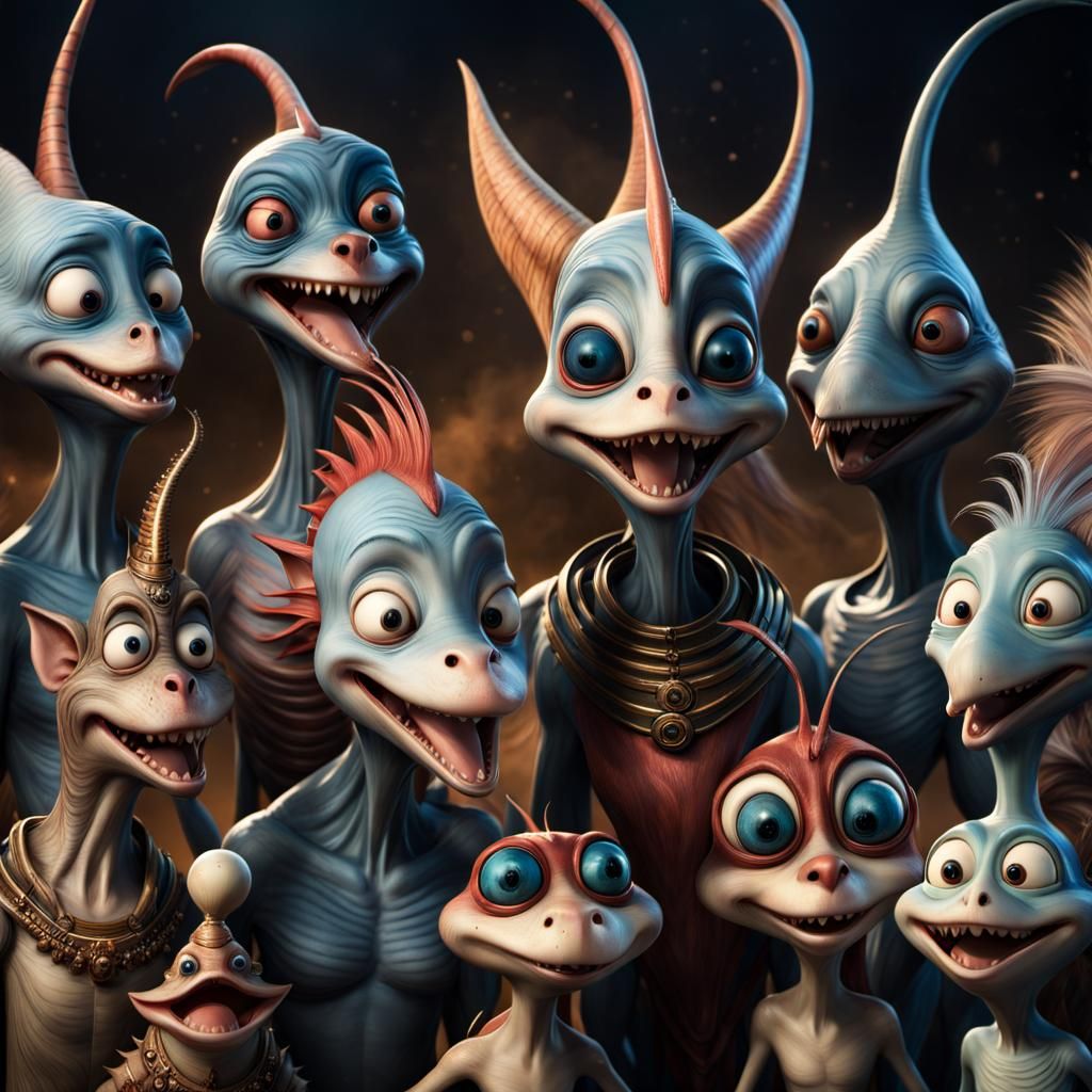 Crazy Cartoon Characters in Surreal Landscape