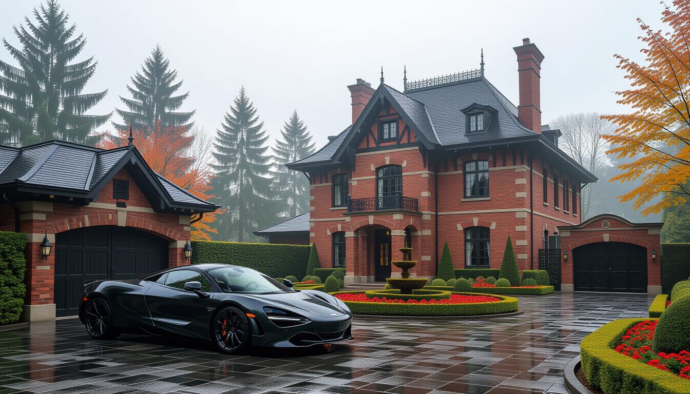 Victorian Chateau with McLaren in Misty Autumn