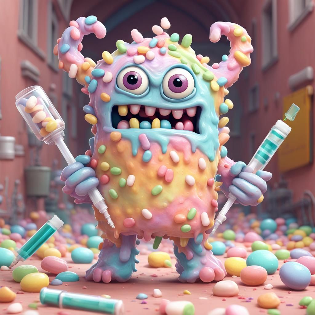Candy Monster Runs Through Asylum: Pastel Digital Art