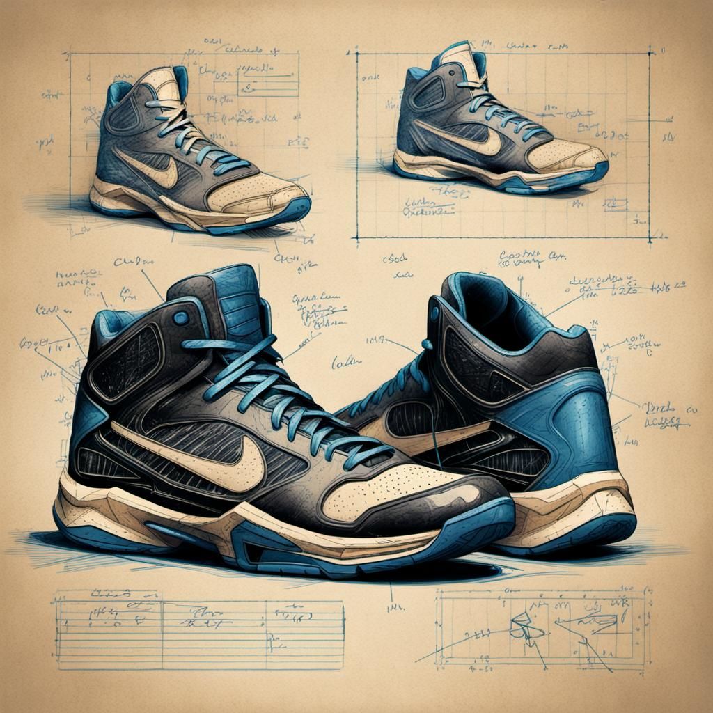 Blueprint Design Sketch of a Basketball Shoe
