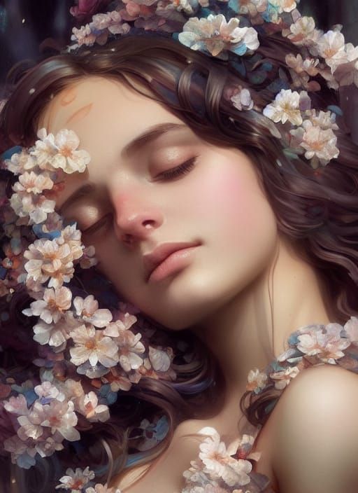 Sleeping Princess Portrait in Hyperdetailed Digital Art
