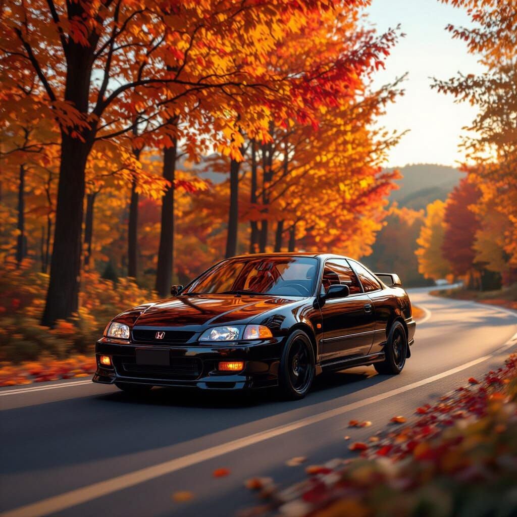 1997 Black Honda Civic in Vibrant Autumn Landscape
