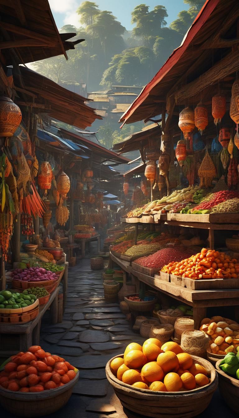 Bustling Toraja Market in Sulawesi: Vibrant Concept Art